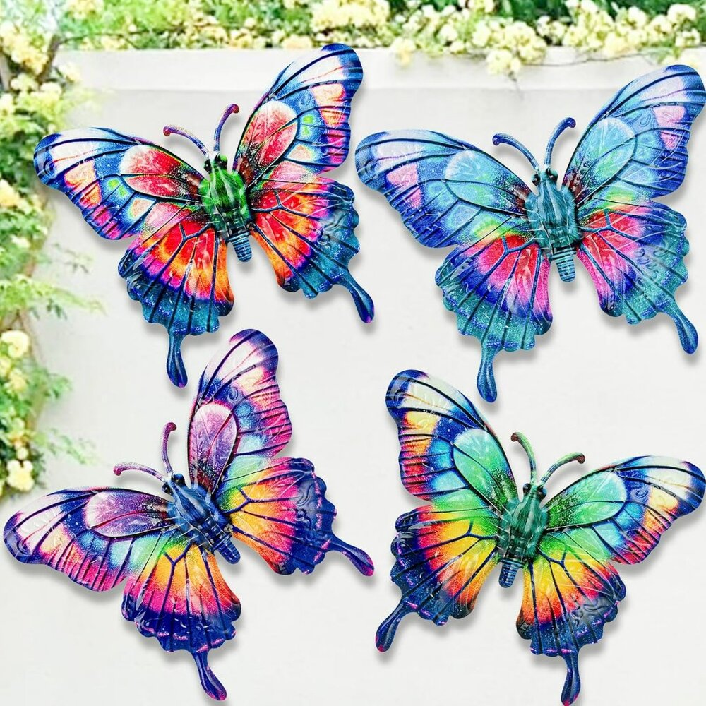 4 Metal Butterfly Wall Decor for Indoor or Outdoor Wall Patio Fence Garden Decor